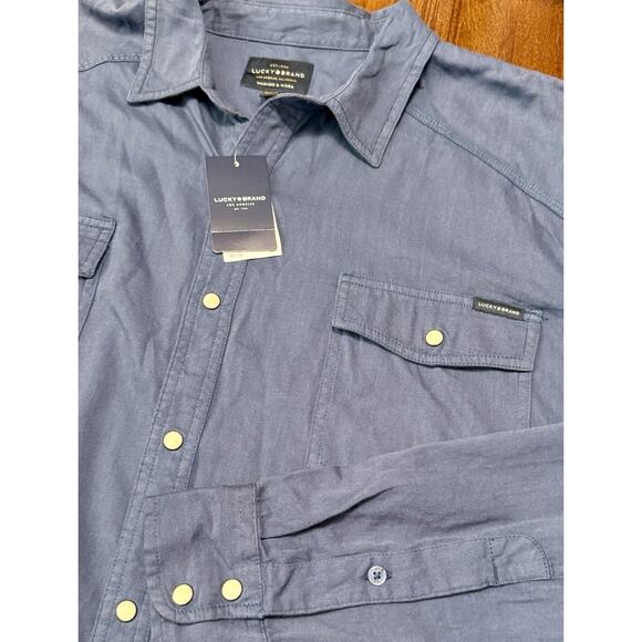 New LUCKY BRAND Blue Long Sleeve "Washed & Worn" Shirt Men's Size XXL Msrp $79 - Picture 1 of 3